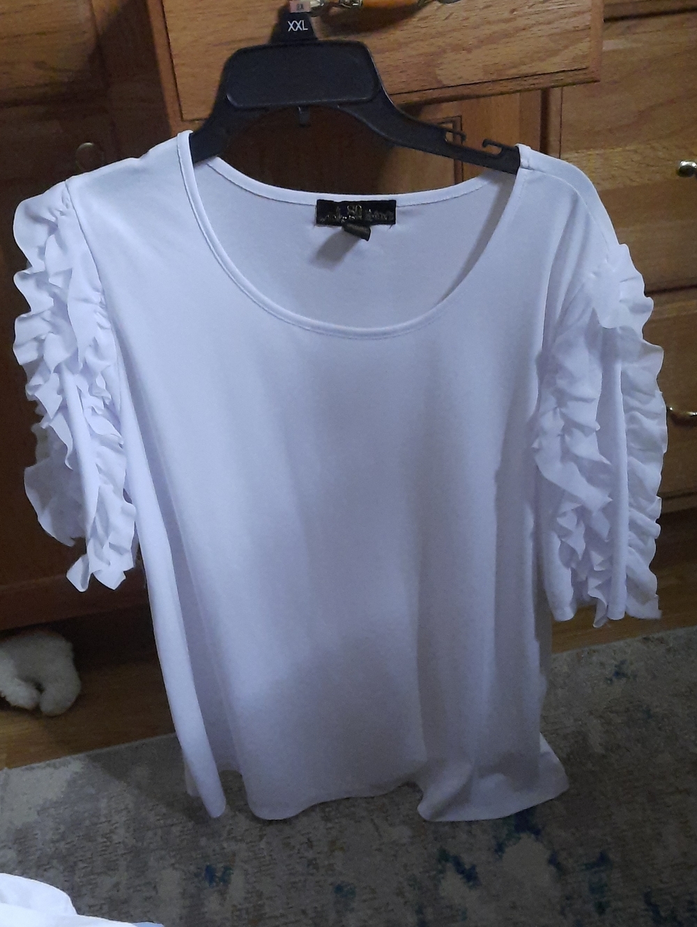 White Ruffle Sleeve Women's Top with Scoop Neck